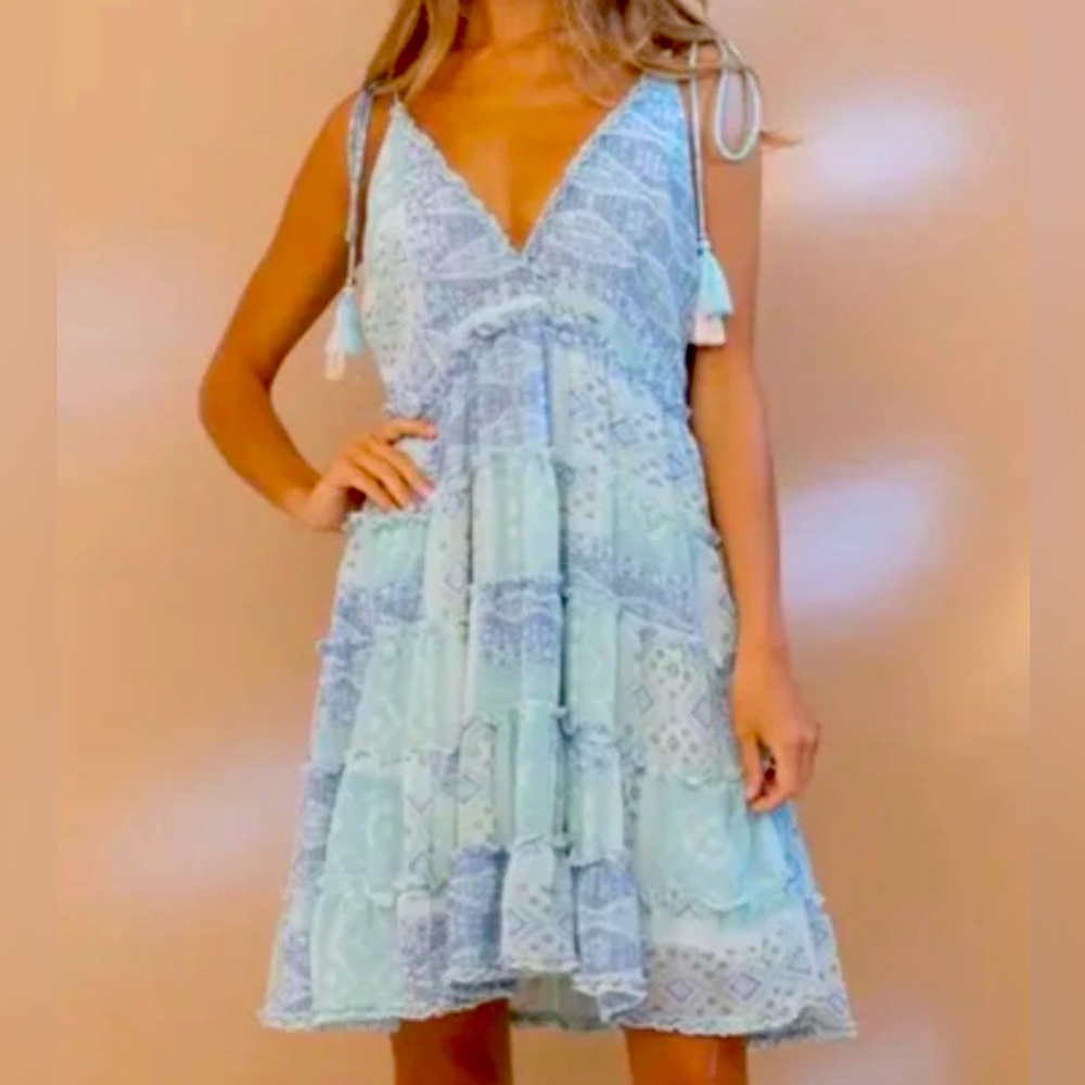 BLUE B CHIFFON TIERED V NECK SUMMER TANK HALTER DRESS!